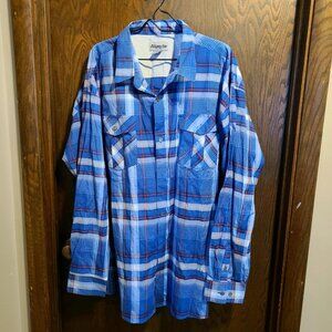 ABLANCHE NEW YORK MENS LONG SLEEVE SHIRT BLUES POCKETS SIZE 5XL